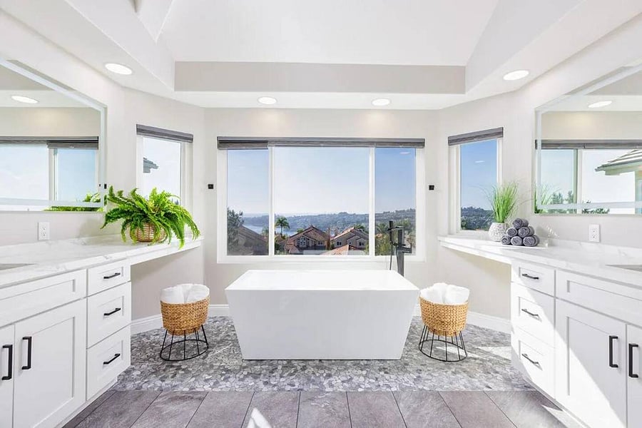 Relax in luxury in this  serene, intimate spa style master bath over looking California's Beautiful Lake Mission Viejo.