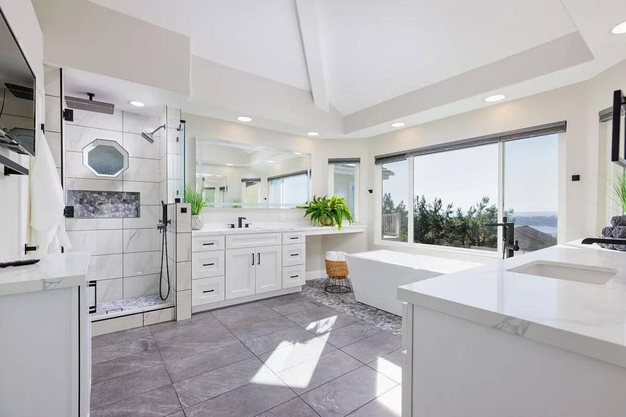 Feel like you're on vacation every day with this fully upgraded Resort/ Spa style Master Bath with  Stand alone tub, and absolutely stunning views of fabulous Lake Mission Viejo.