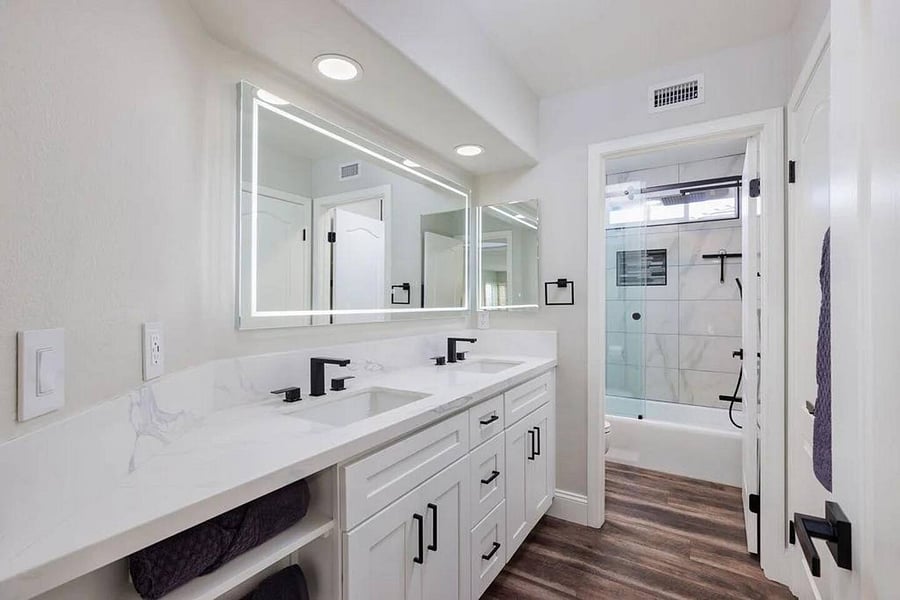 Newley remodeled full bath with luxury rain fall showers. Jack and Jill style located directly from Bedroom 2.