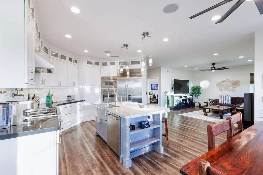 Fully remodeled Gourmet Chef's Delight Kitchen. Triple stack professional grade Thermador ovens, 6 burner stove, pot filler, and large island.  Perfect for the family cook, and entertaining!