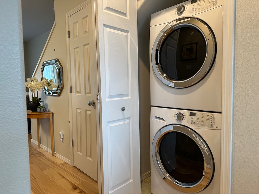 In-unit high-efficiency washer and dryer.