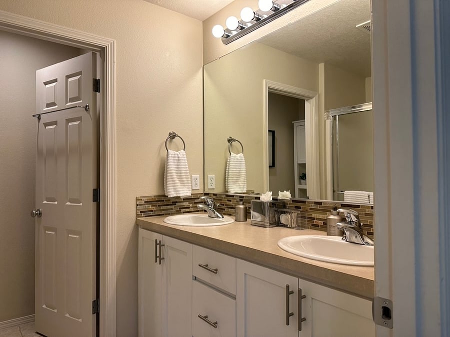 Master bath has walk-in shower