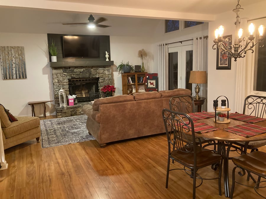 Dining area is open to living room and kitchen.