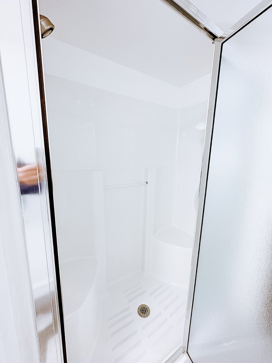 Double shower head with seating!