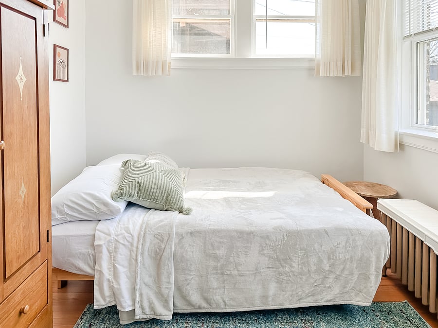 Rear bedroom/office. This room is divided from the kitchen via a heavy curtain.