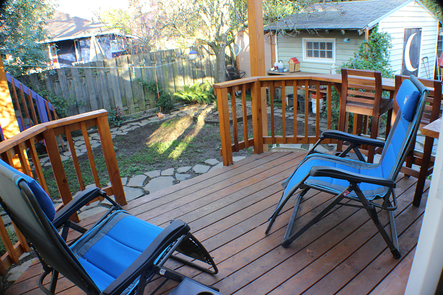 Relax in luxury deck chairs outside, bundled in an extra blanket from the closet