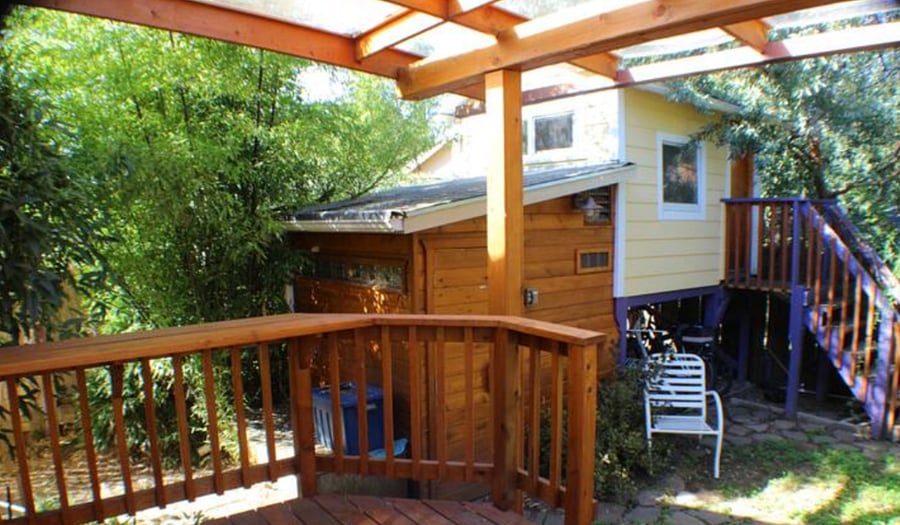 Sauna and small 'Zen Den' fort are right off the deck