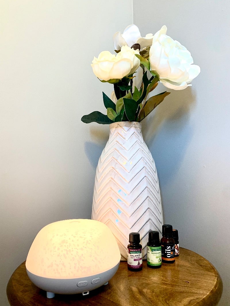 Yoga/Meditation Room with plug-in oil diffuser. 