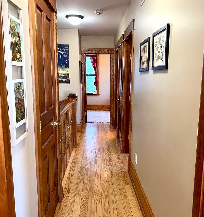 Upstairs Hallway connecting bedrooms, yoga/meditation room, and main bathroom. 