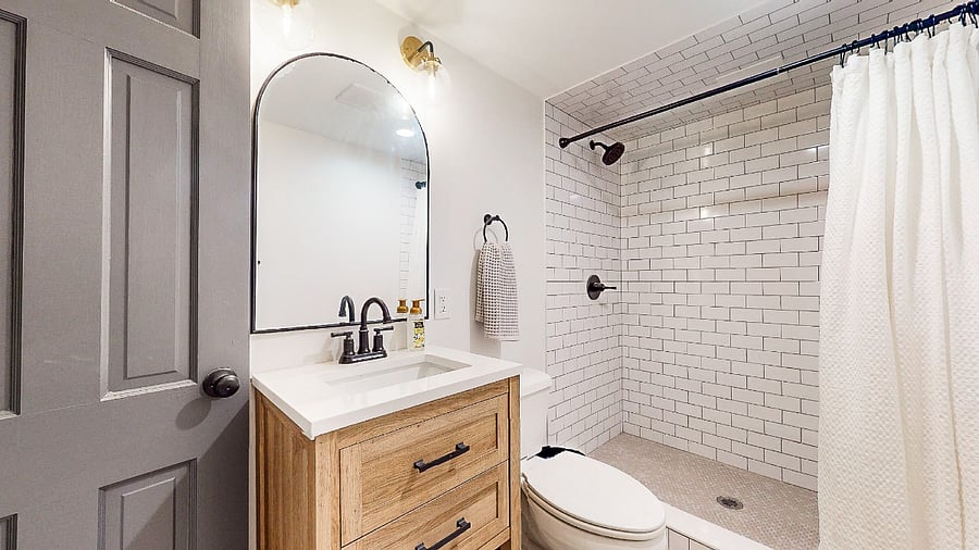 Fully renovated bathroom with a walk-in shower