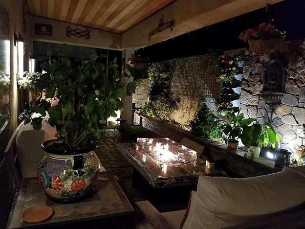 The patio at night. It's an oasis.