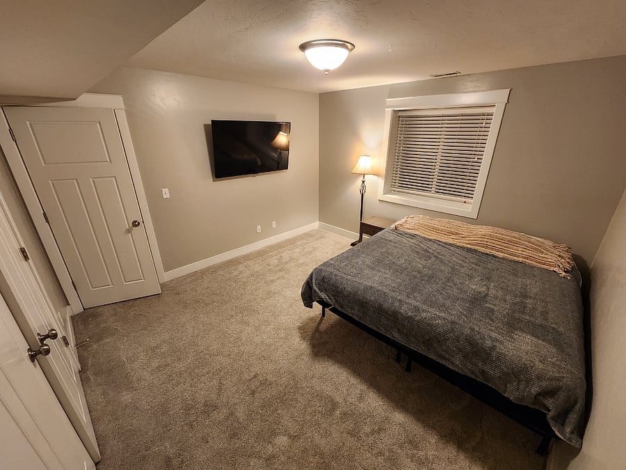 Private entrance, basement, bathroom and bedroom.