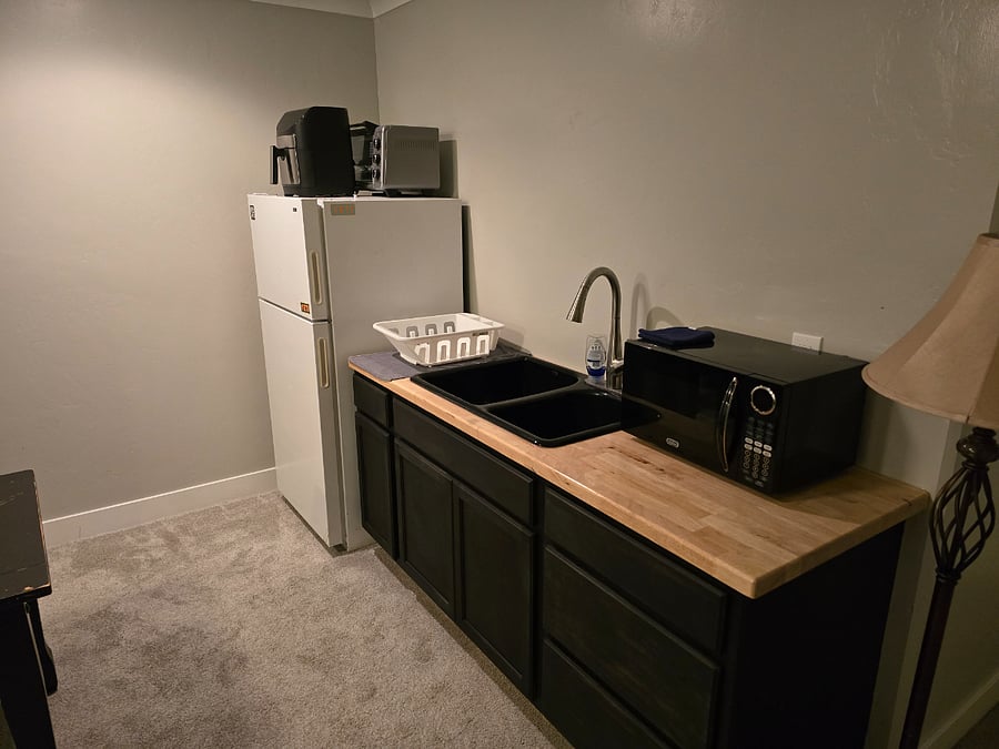 Private entrance, basement, bathroom and bedroom.
