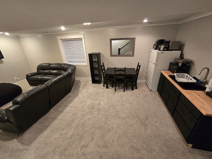 Private entrance, basement, bathroom and bedroom.