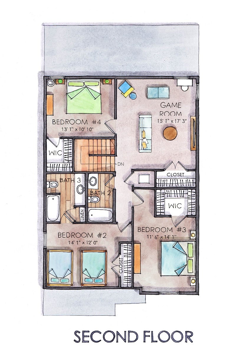 Enjoy an open gameroom and three spacious bedrooms during your stay.