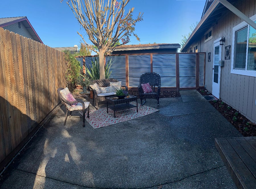 Private yard looking from gate entrance