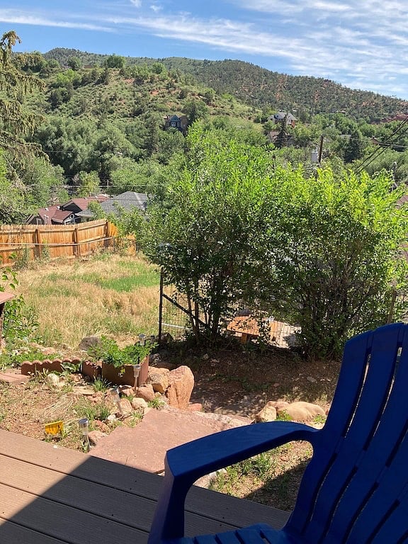 View of the hills from cottage deck.