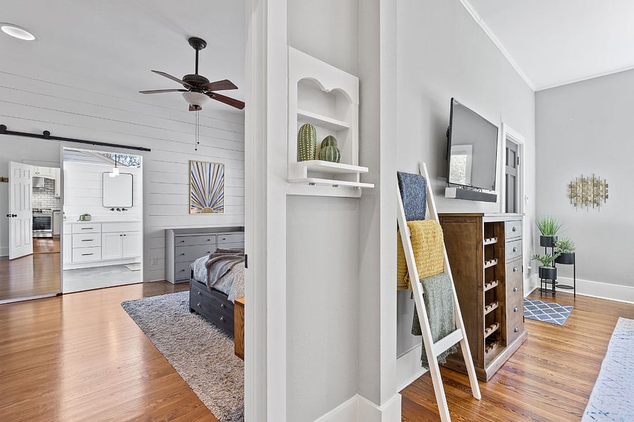 Primary bedroom off of living room
