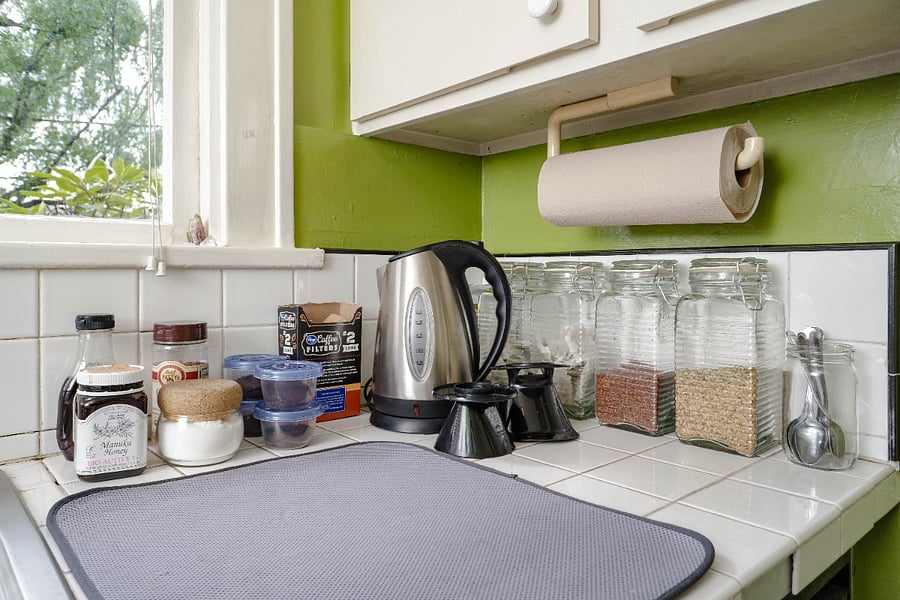 Tea provided as well as coffee prepared with kettle and pour over style brewing.