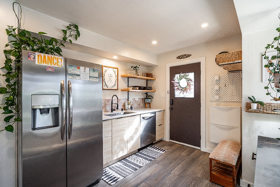 Modern appliances and open concept kitchen.