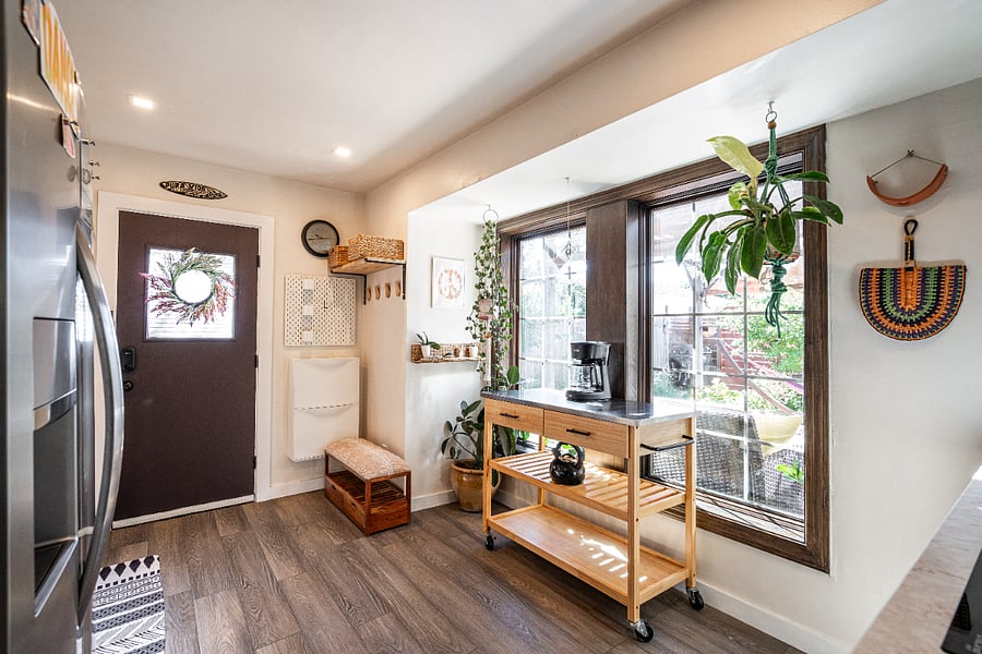 12 cup coffee maker in kitchen and other amenities.