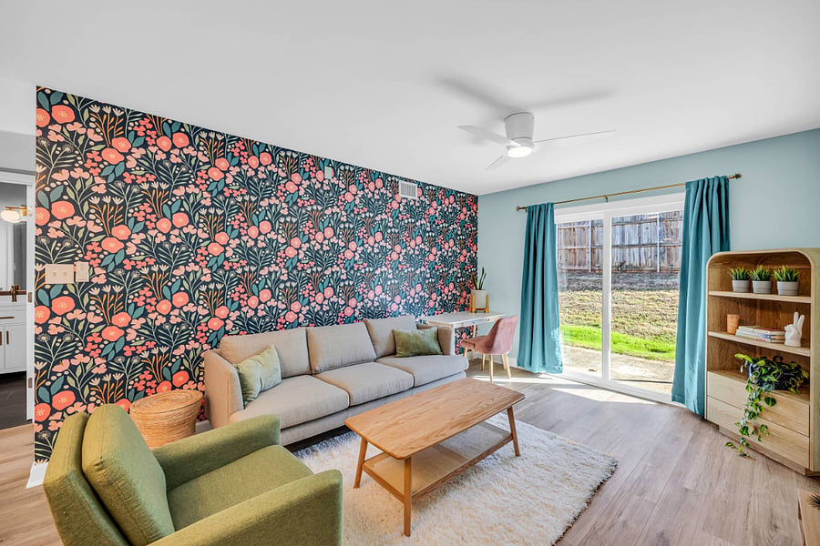 Living Room Full of Natural Light with Outdoor Patio. (But has Room-Darkening Curtains as Well)