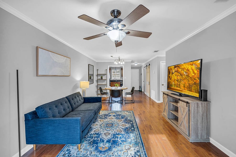 Living room with large Smart TV. 