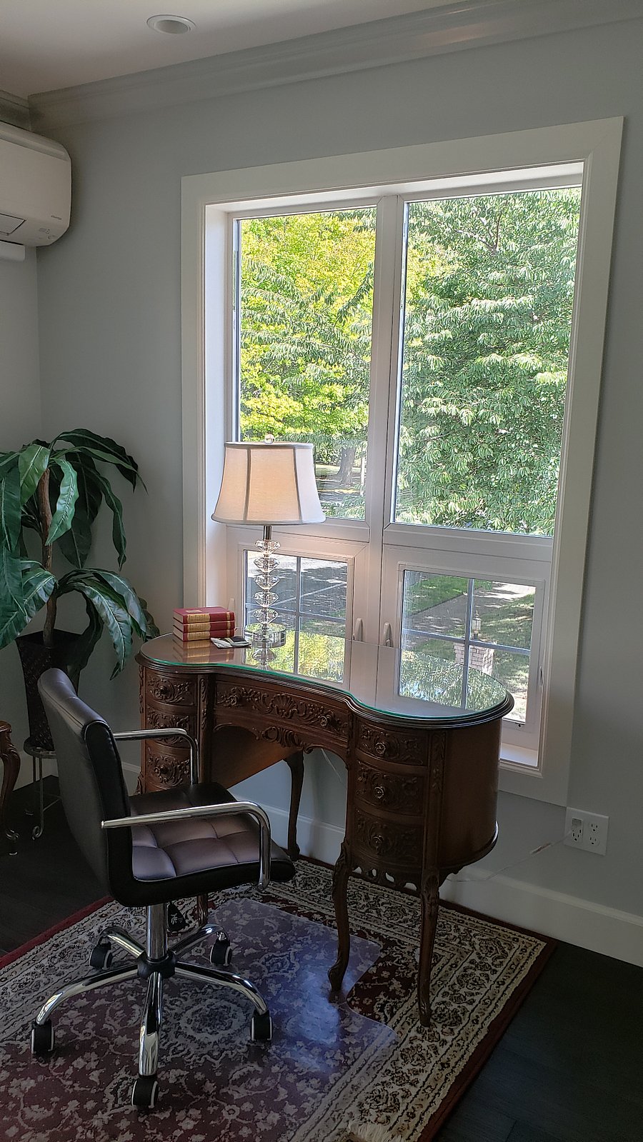 Designated working space with outside view.