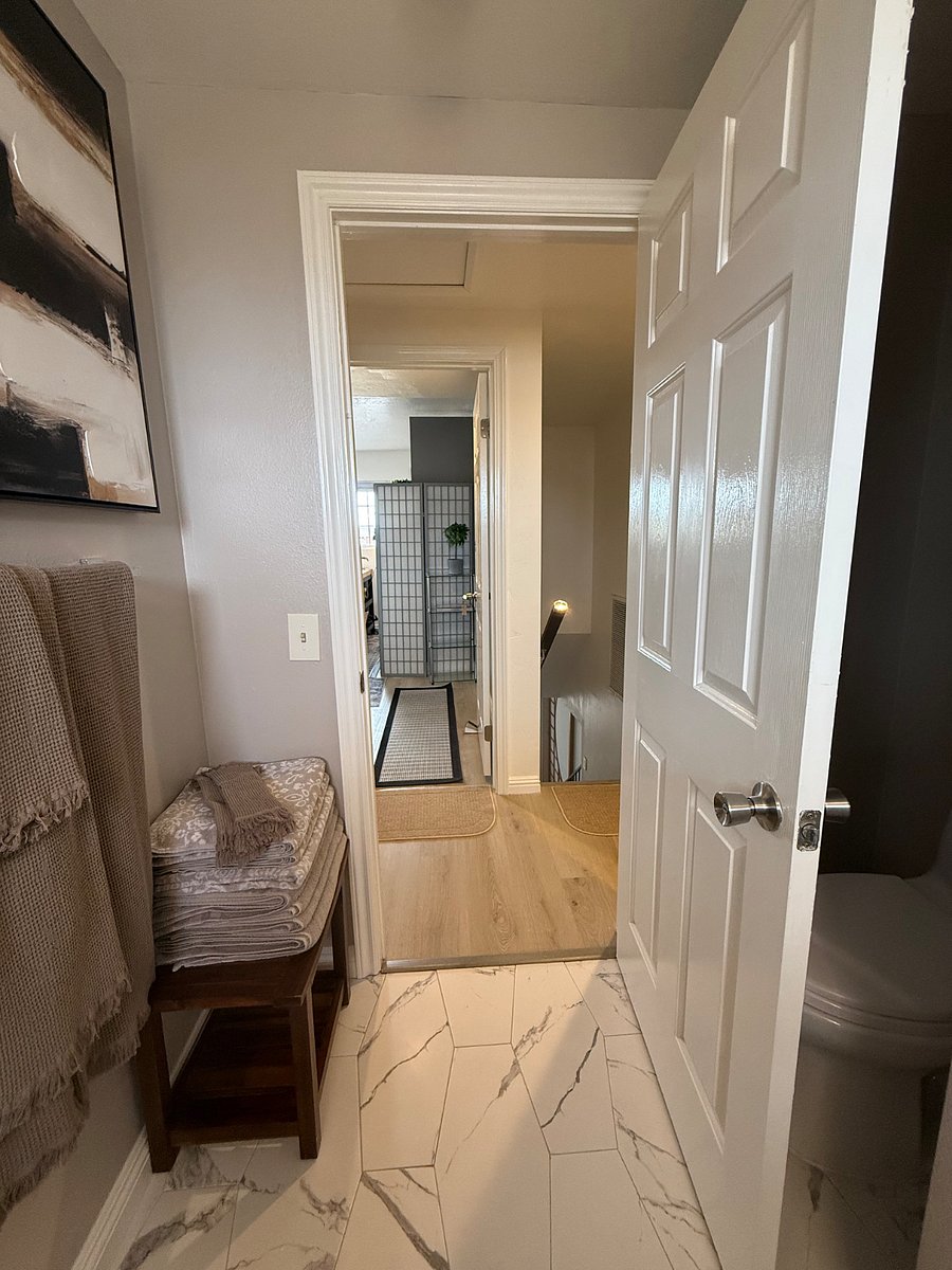 View from bathroom to the bedroom