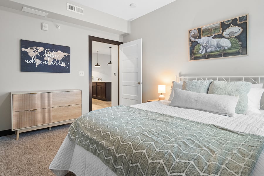Bedroom #2 with a large closet, memory foam mattress, and lots of storage.