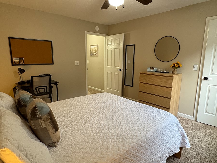 Quality bedding, linens, and mattress and pillow protectors in both bedrooms; dedicated workstation 