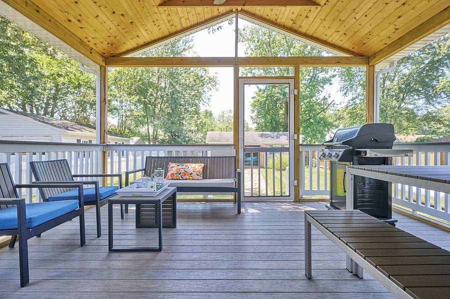 screened porch with gas grill