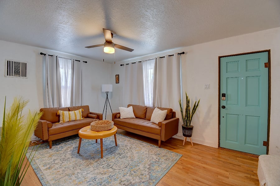 Light and inviting living room for family and friends to gather.