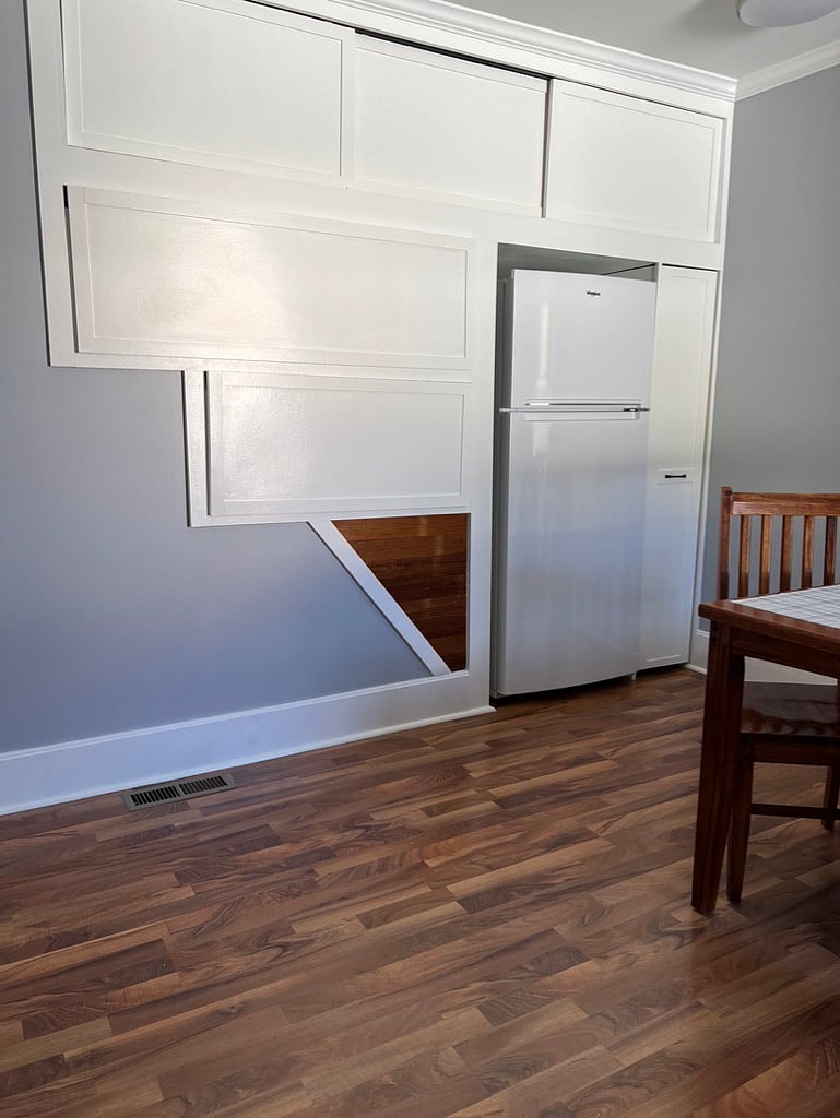 Storage above and on both sides of  the refrigerator. 