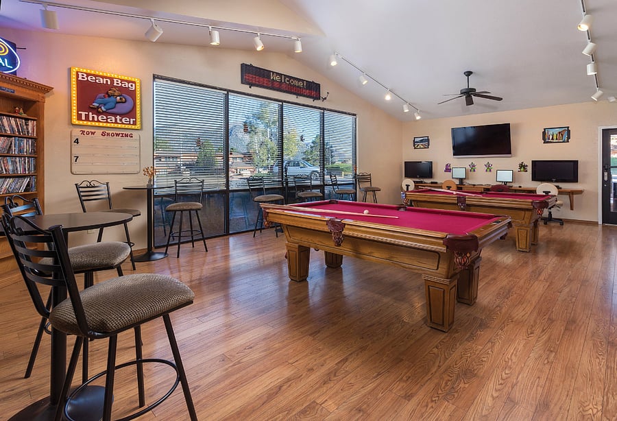 Recreation Center with Billiard Tables, Snack bar, Ice Cream, Games, and Movies