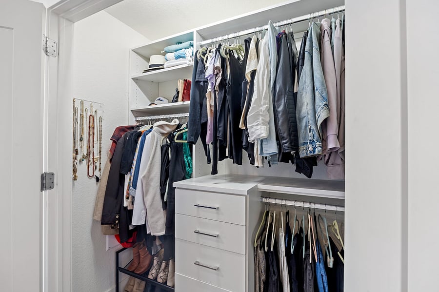 Custom Built in Closet with Ample Storage. Additional Storage Under Bed and in Bathroom Linen Closet  