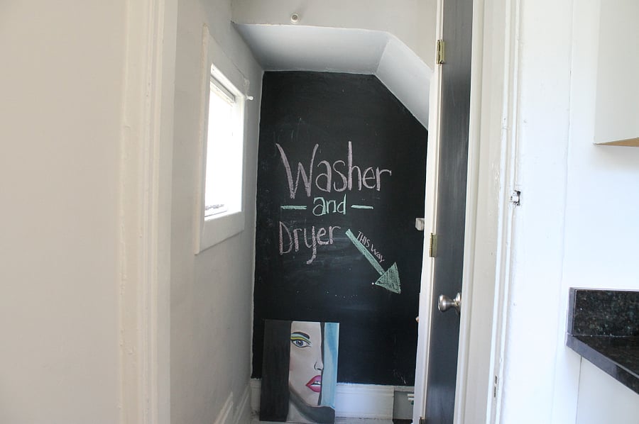 basement stairs to washer and dryer