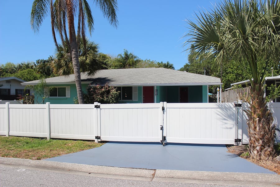 Front gate to driveway (driveway has been redone)