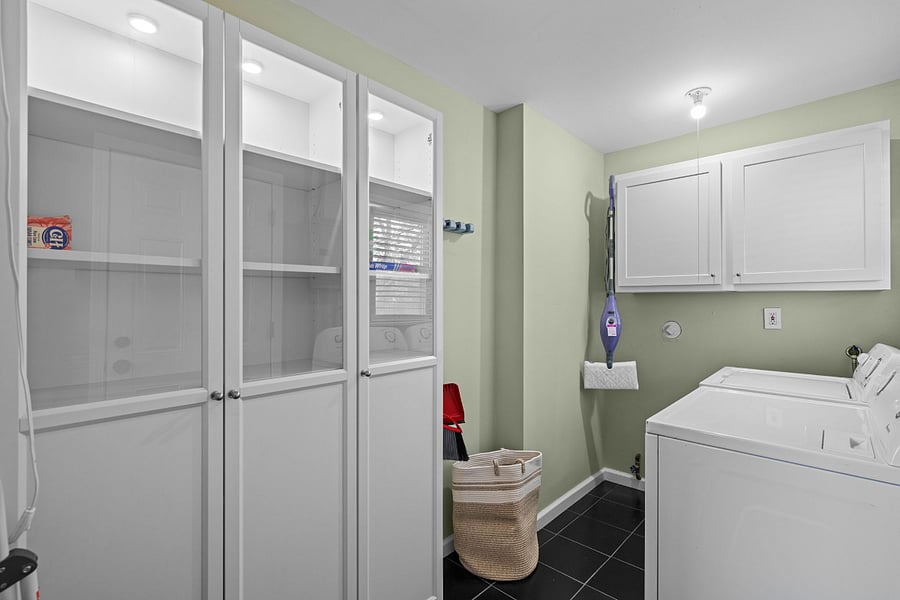 Pantry storage and laundry room just off of the kitchen. This is at the back of the house by the back door (out of frame on the right). 