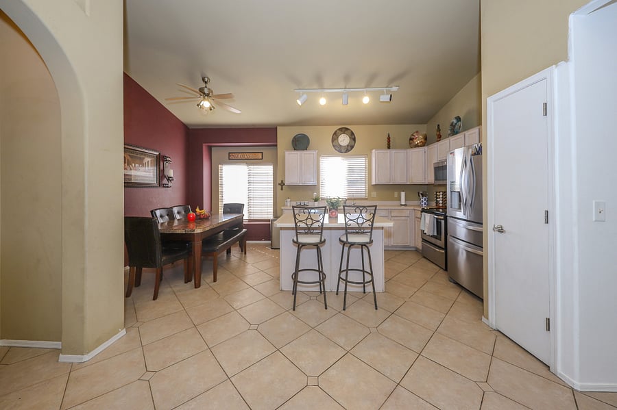 Kitchen with island and dining area