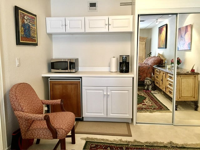 Microwave Kitchenette with frits and counter in room B1-$1650/month