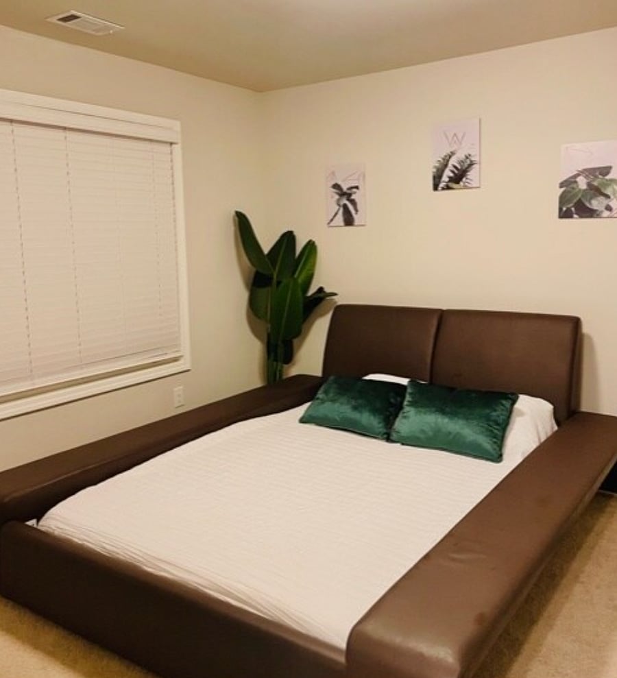 This unique Queen sized bed allows for spacious lounging and sleeping