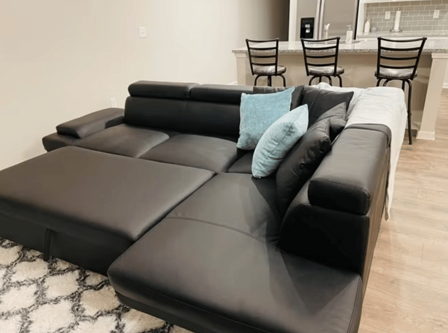 Sofa transforms to a full size sleeper for more lounging space or sleeping

