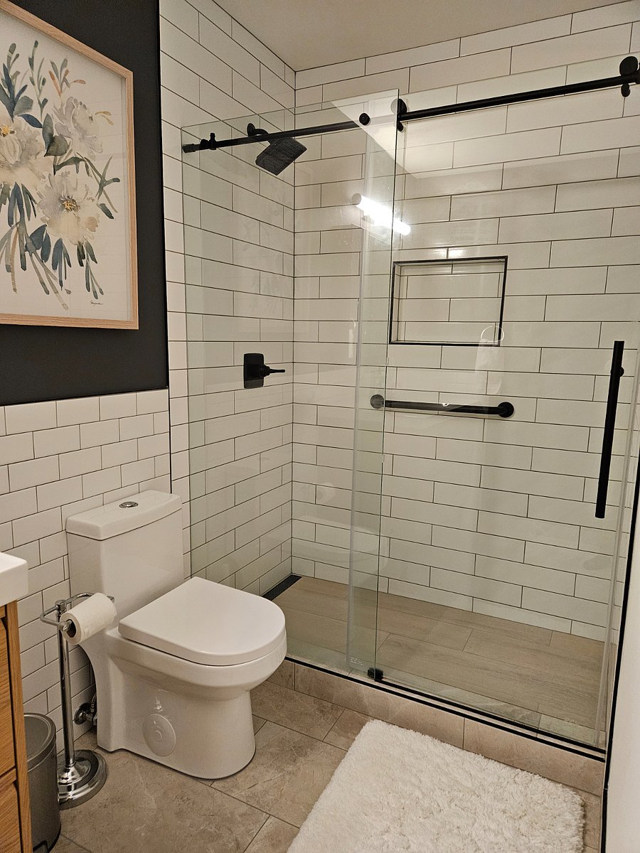 Newly updated shower with accessibility bar