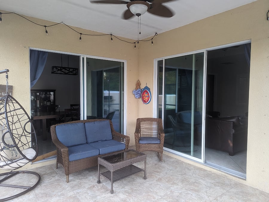 Screened in back patio.