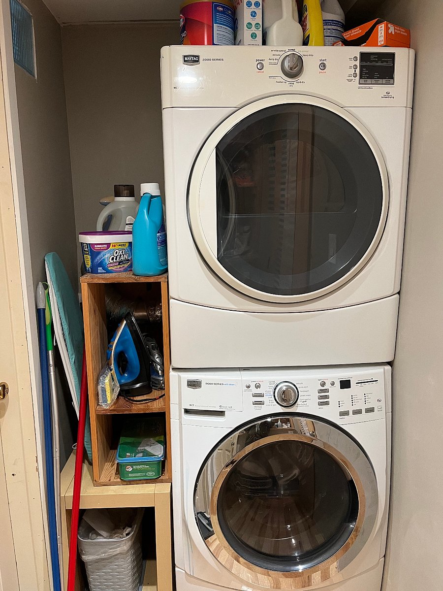 Washer and dryer is shared with the adjacent house. Laundry room is a buffer between the two units. Besides this, there is good sound insulation between the units.
