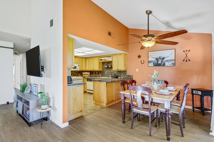 Open concept floorplan adjoining the living room with dinning area.