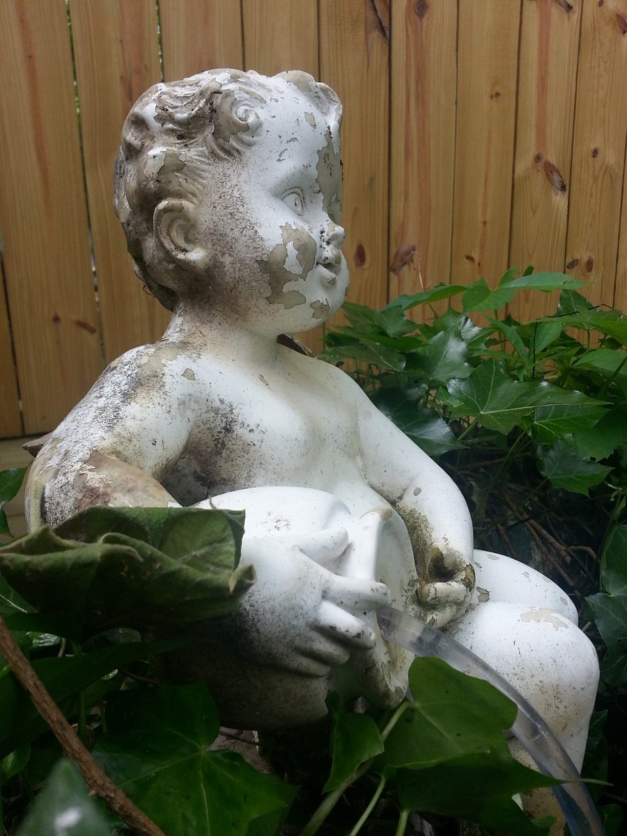 statue that is with the fish pond