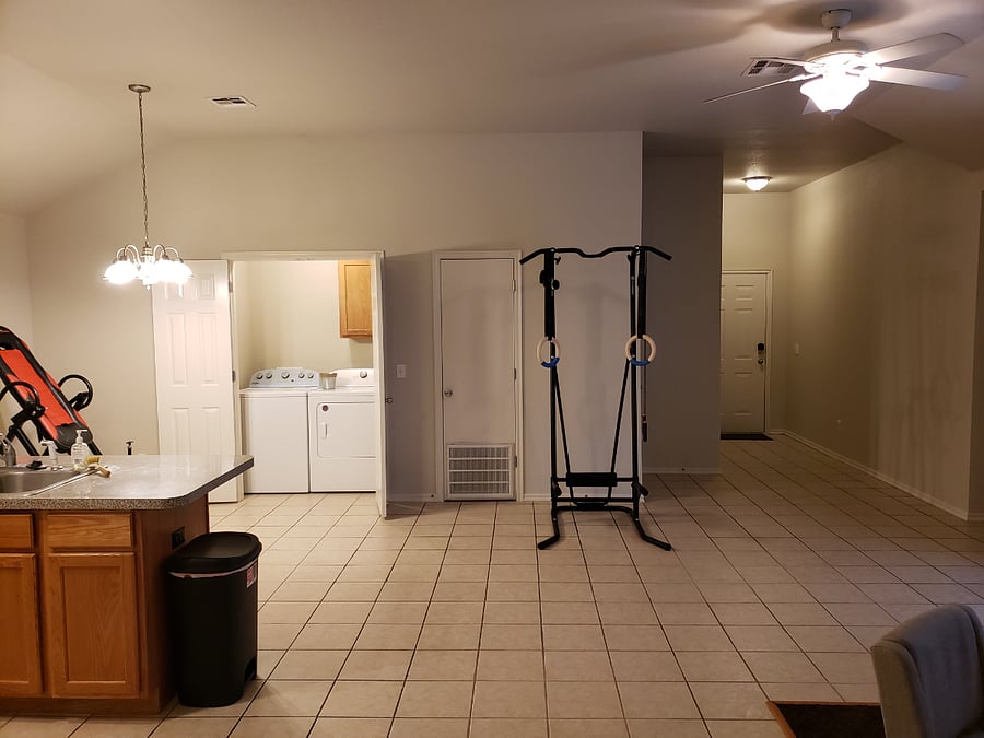 SHARED Living Room:
~ Kitchen space / fridge / electric stove / air fryer / electric kettle / rice cooker / instant pot
~ Washer & Dryer
~ Power Tower station w/ gymnastic rings
~ Inversion table