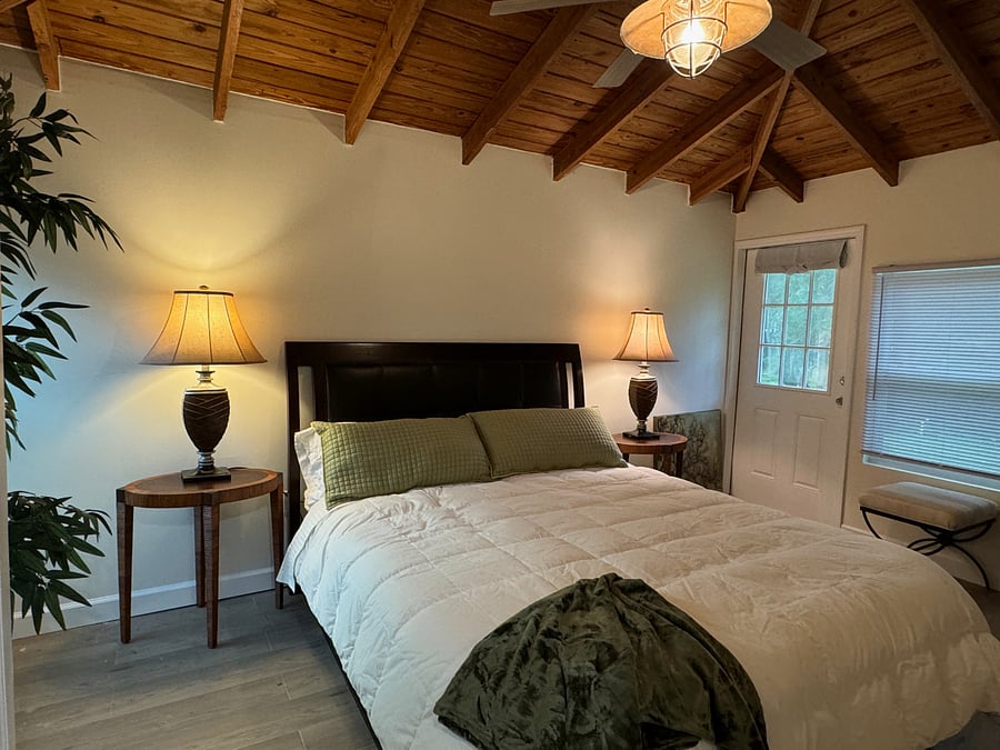 Tropical Primary Bedroom w/ Olympic Queen Bed & private 8x10 deck access
